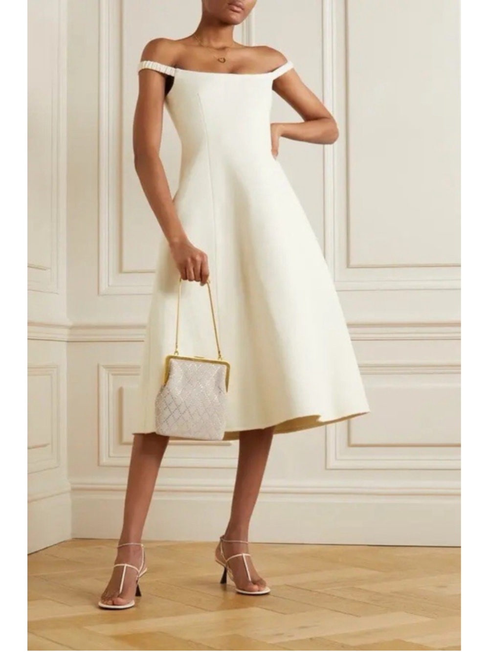 Khaite Uma Off-The-Shoulder Melton Wool-Blend Midi Dress 2 Wedding Guest Bridal
